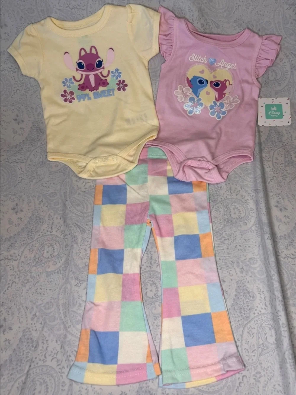 Disney Stitch & Angel Infant 3 Piece Bellbottom Set